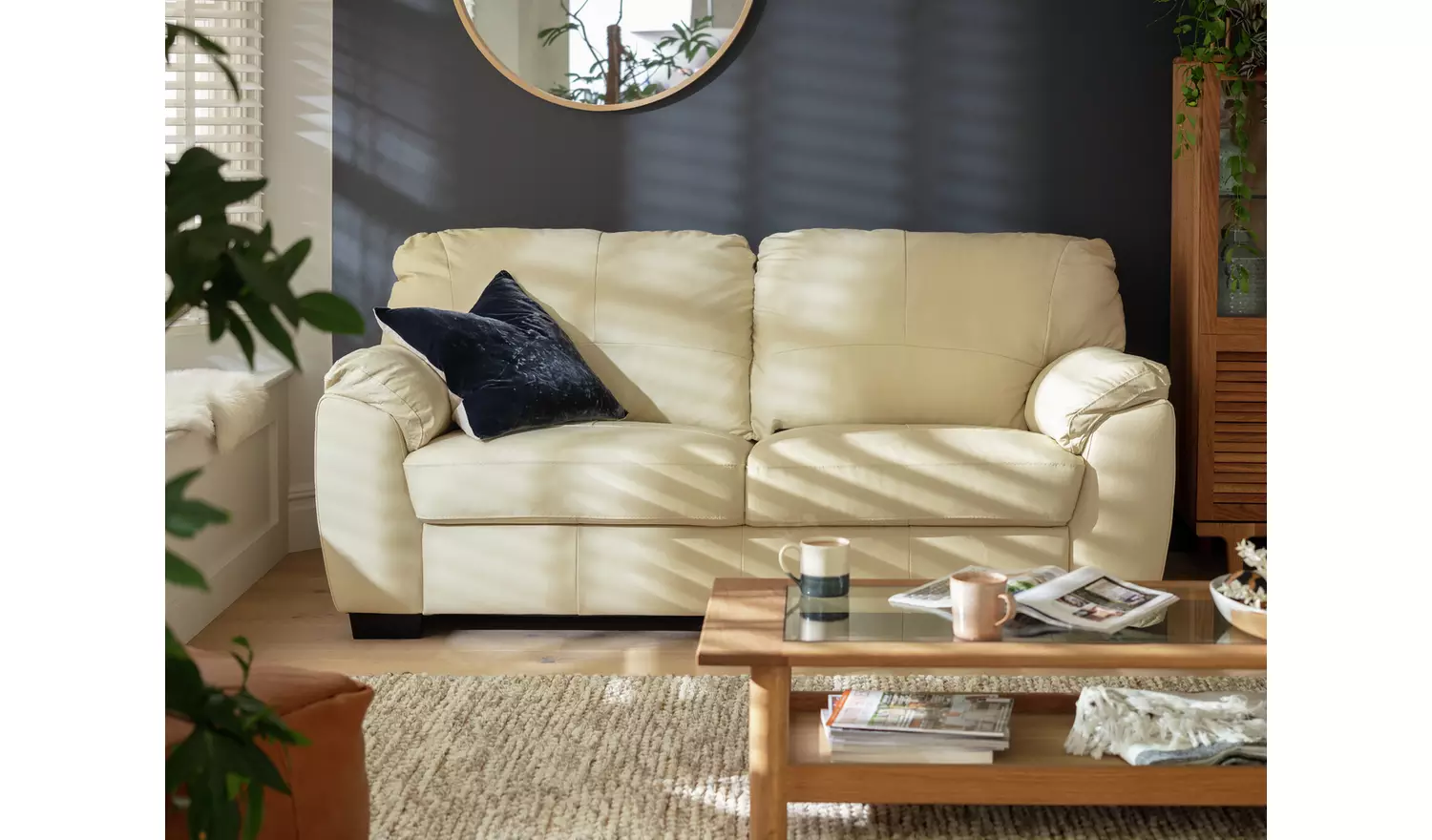 Argos Home Milano Leather 3 Seater Sofa - Ivory