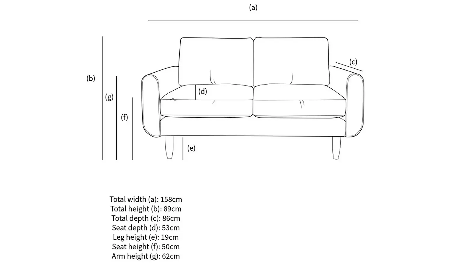 Hutch Fabric Round Arm 2 Seater Sofa - Aegean Blue