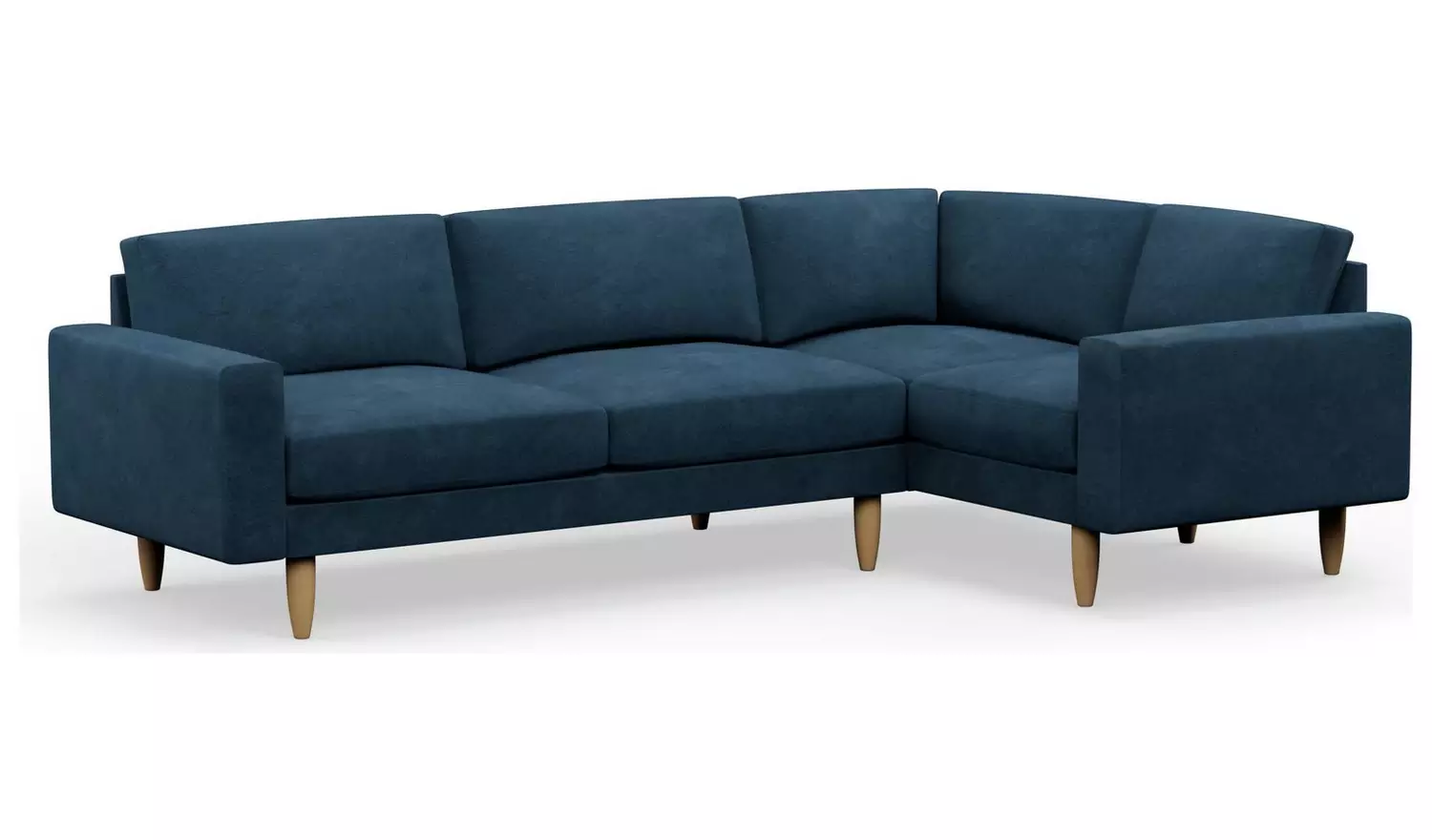 Hutch Slim Velvet Block Arm 5 Seater Corner Sofa - Ink Blue
