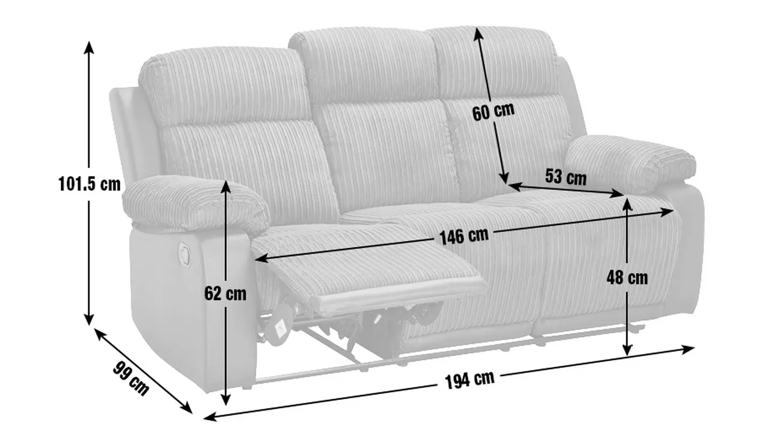 Argos Home Bradley Fabric 3 Seater Recliner Sofa - Grey