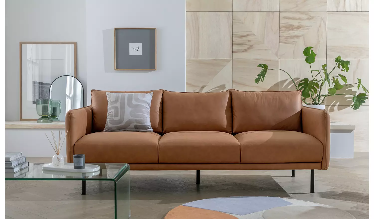 Habitat Moore Leather 4 Seater Sofa - Tan