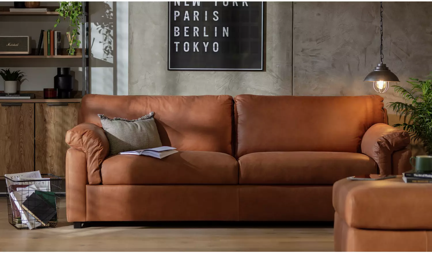 Habitat Florence Leather 4 Seater Sofa - Tan