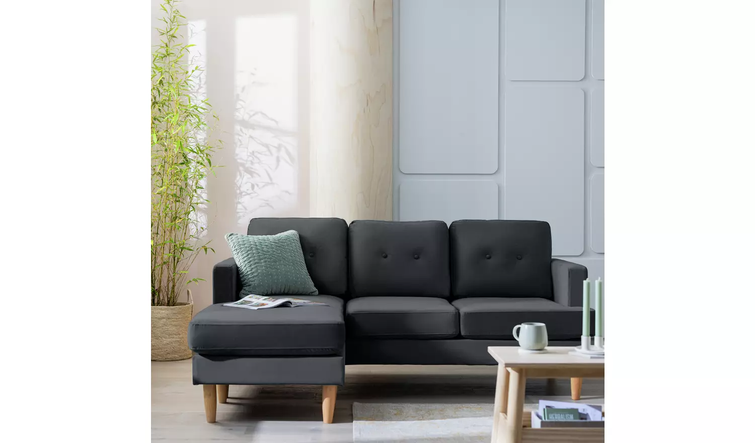 Habitat Joshua Fabric Reversible Chaise Corner Sofa-Charcoal