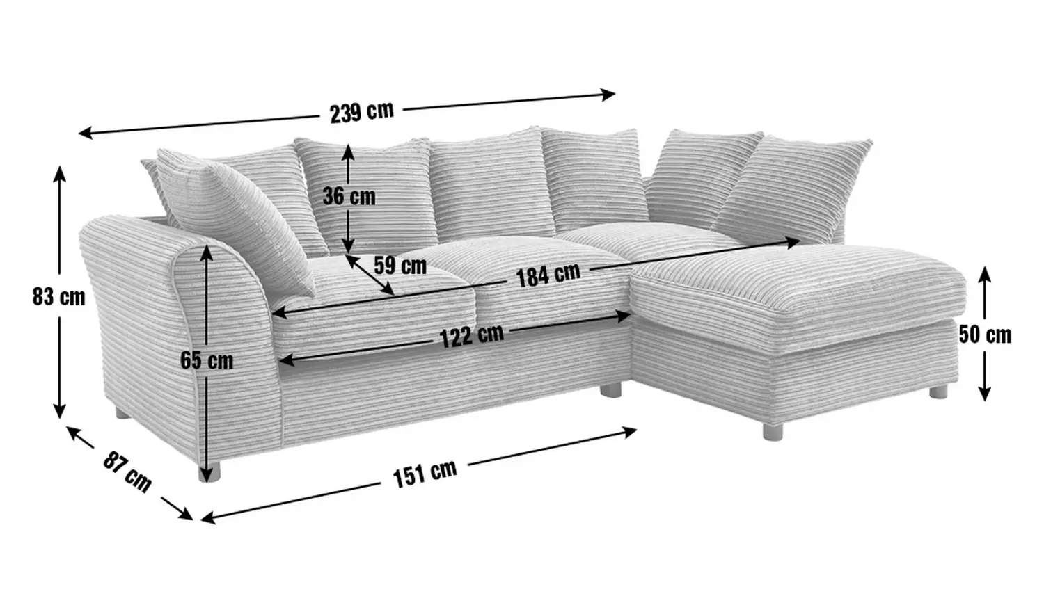 Argos Home Harry Right Hand Corner Chaise Sofa - Charcoal