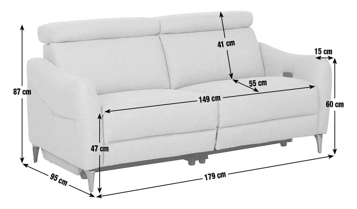 Argos Home Elias Fabric 3 Seater Recliner Sofa - Grey