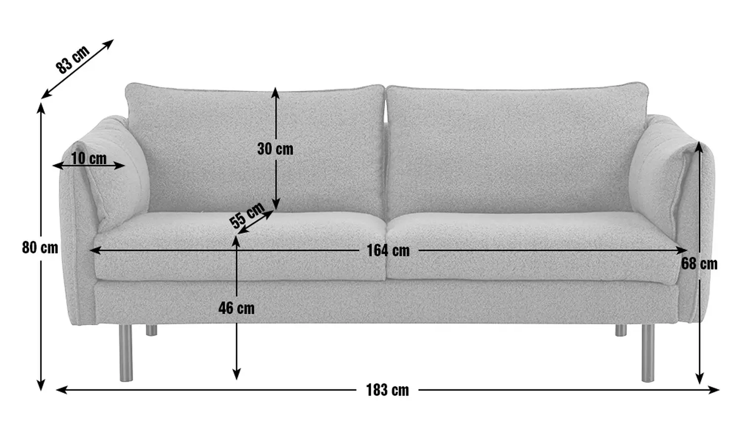 Habitat Betsy Boucle 3 Seater Sofa in a Box - Grey