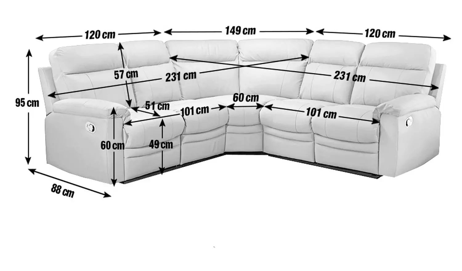 Argos Home Paolo Leather Manual Recliner Corner Sofa - Grey