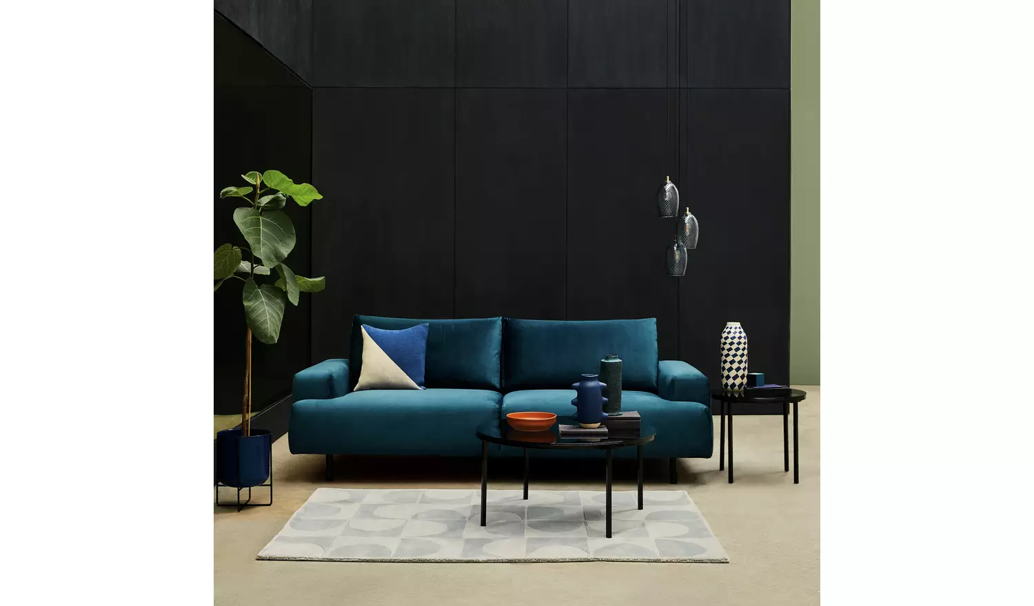 Habitat Julien Velvet 3 Seater Sofa - Navy Blue