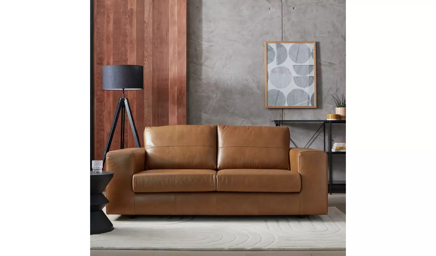 Habitat Daly Leather Wide Arm 3 Seater Sofa - Tan