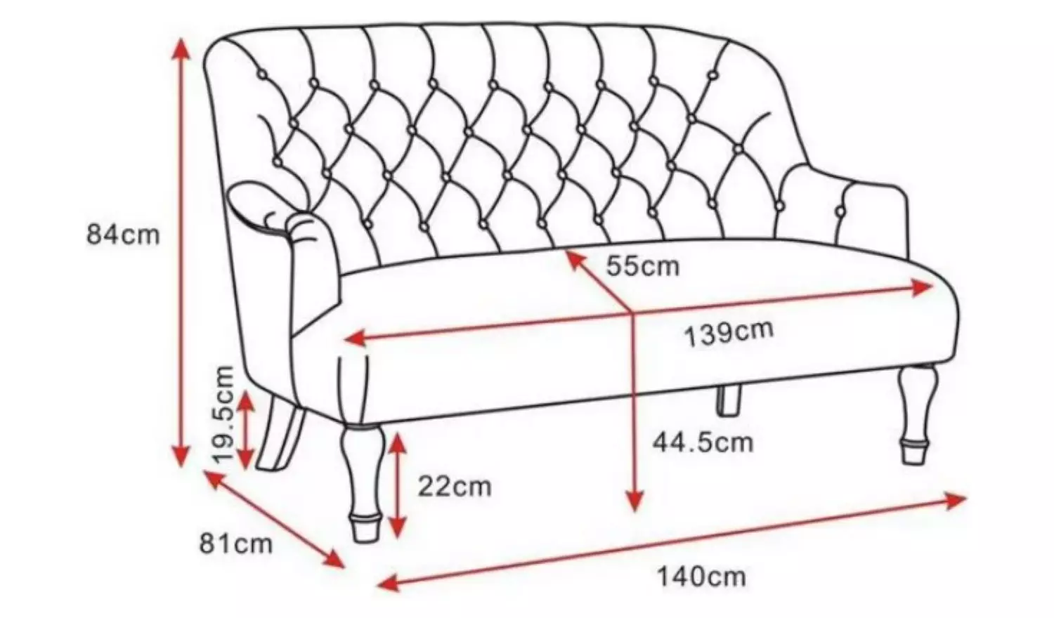 Kyoto Charlie Fabric 2 Seater Sofa - Cream