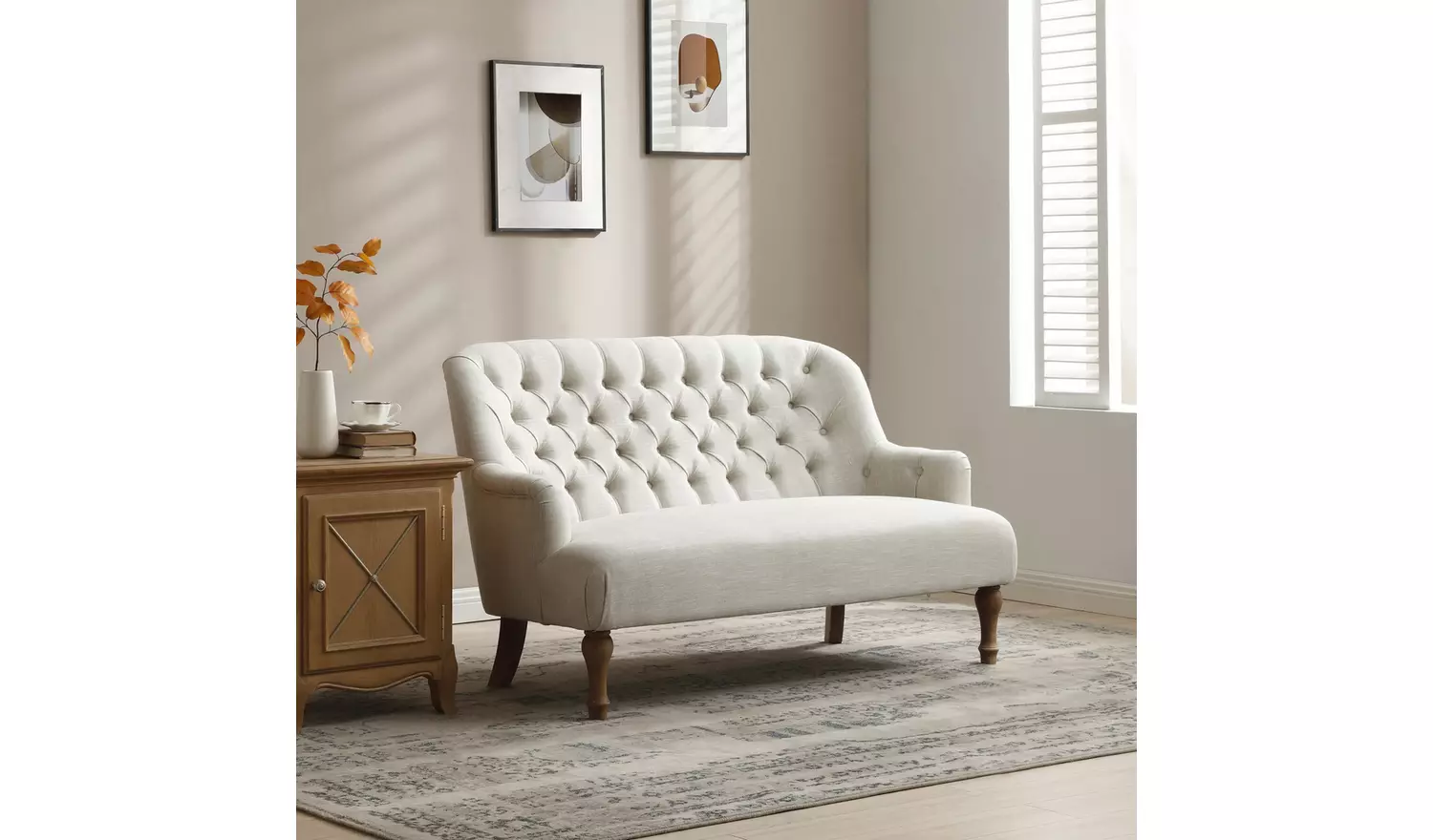 Kyoto Charlie Fabric 2 Seater Sofa - Cream