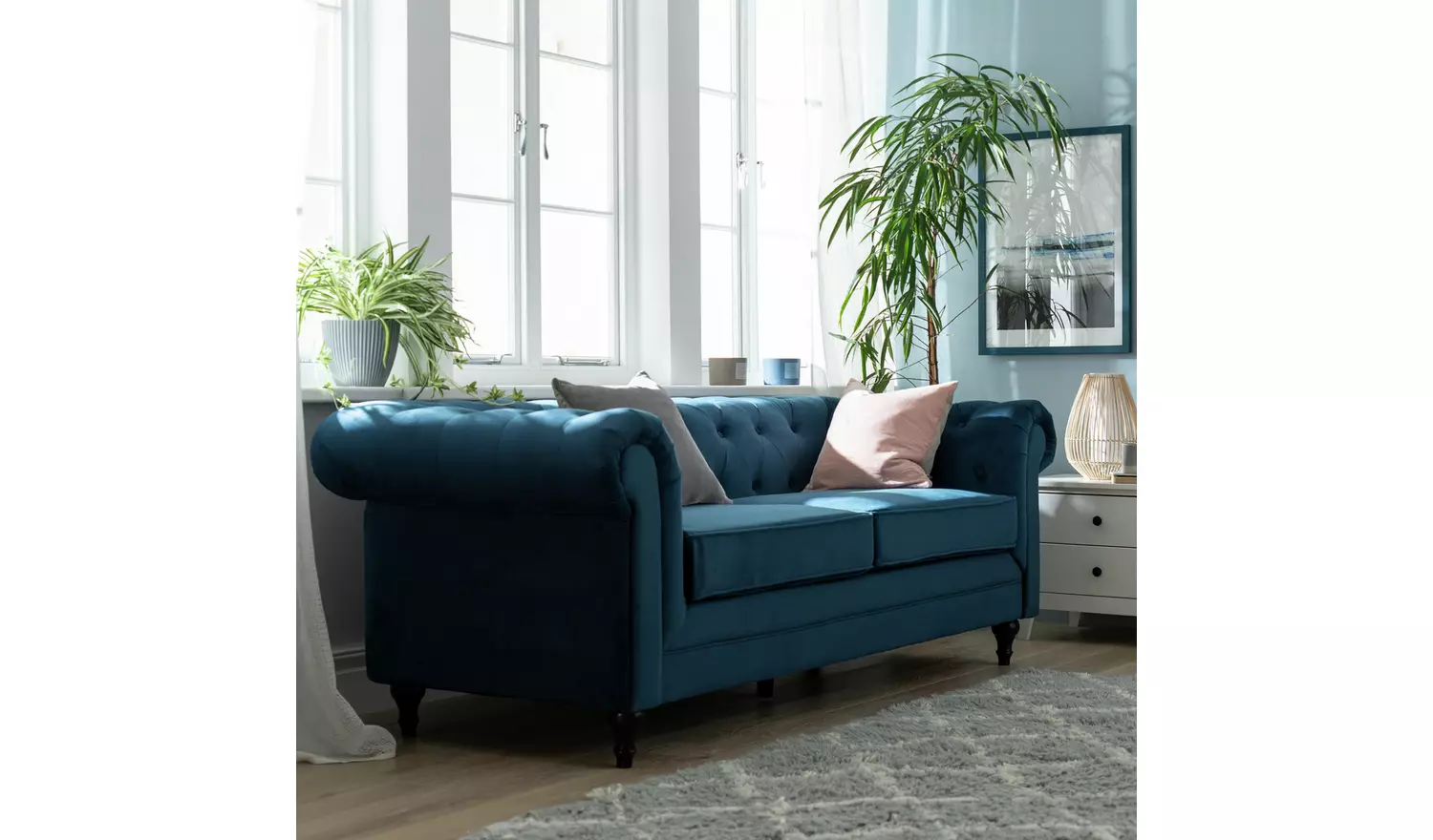 Habitat Chesterfield Velvet 3 Seater Sofa - Charcoal