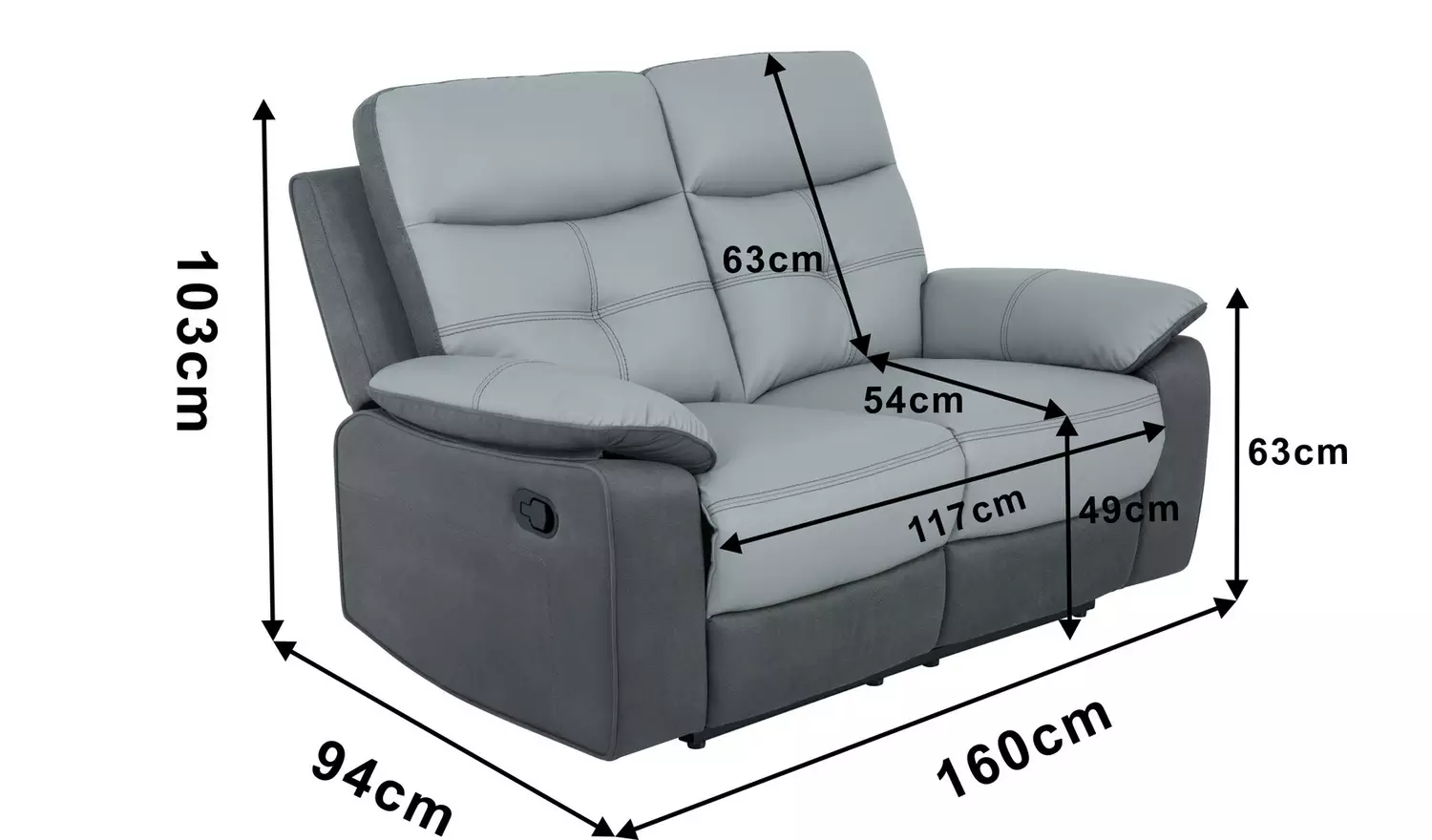 Argos Home Charles Leather Mix 2 Seater Recliner Sofa - Grey