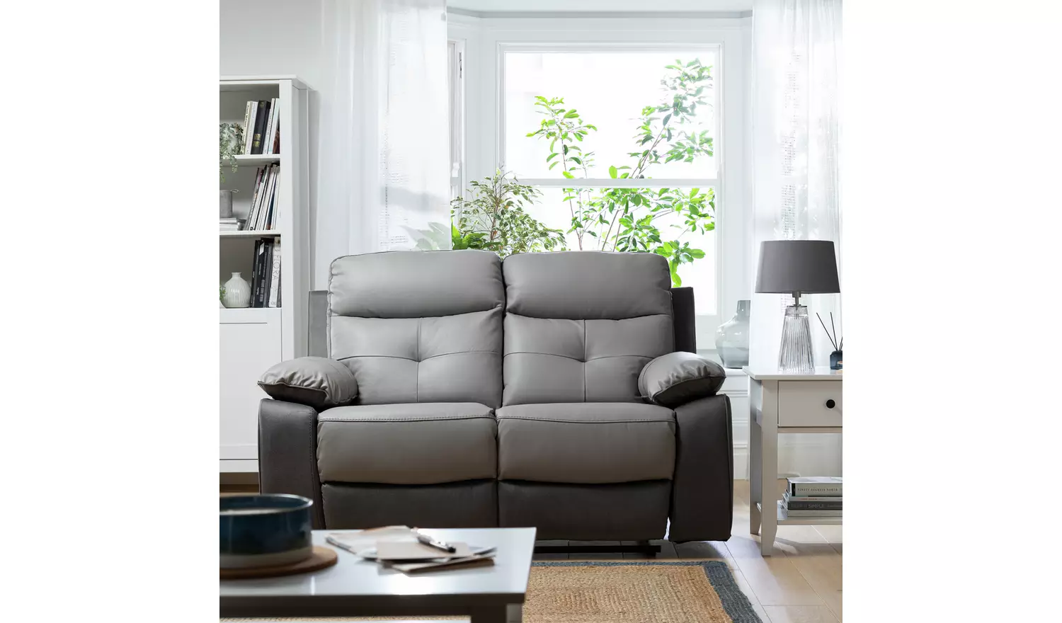 Argos Home Charles Leather Mix 2 Seater Recliner Sofa - Grey
