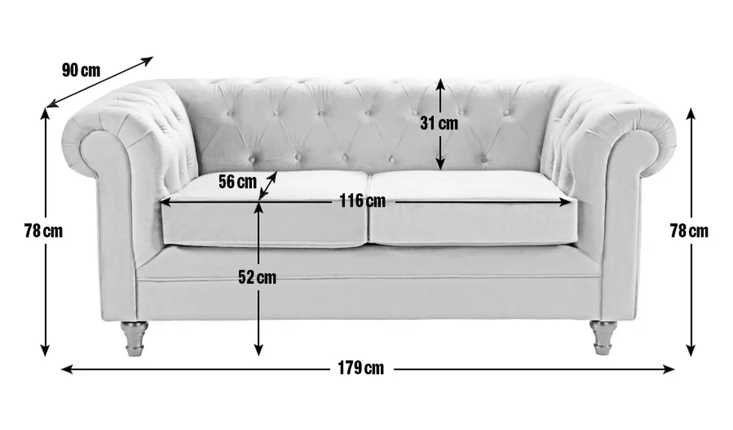 Habitat Chesterfield Velvet 2 Seater Sofa - Light Grey