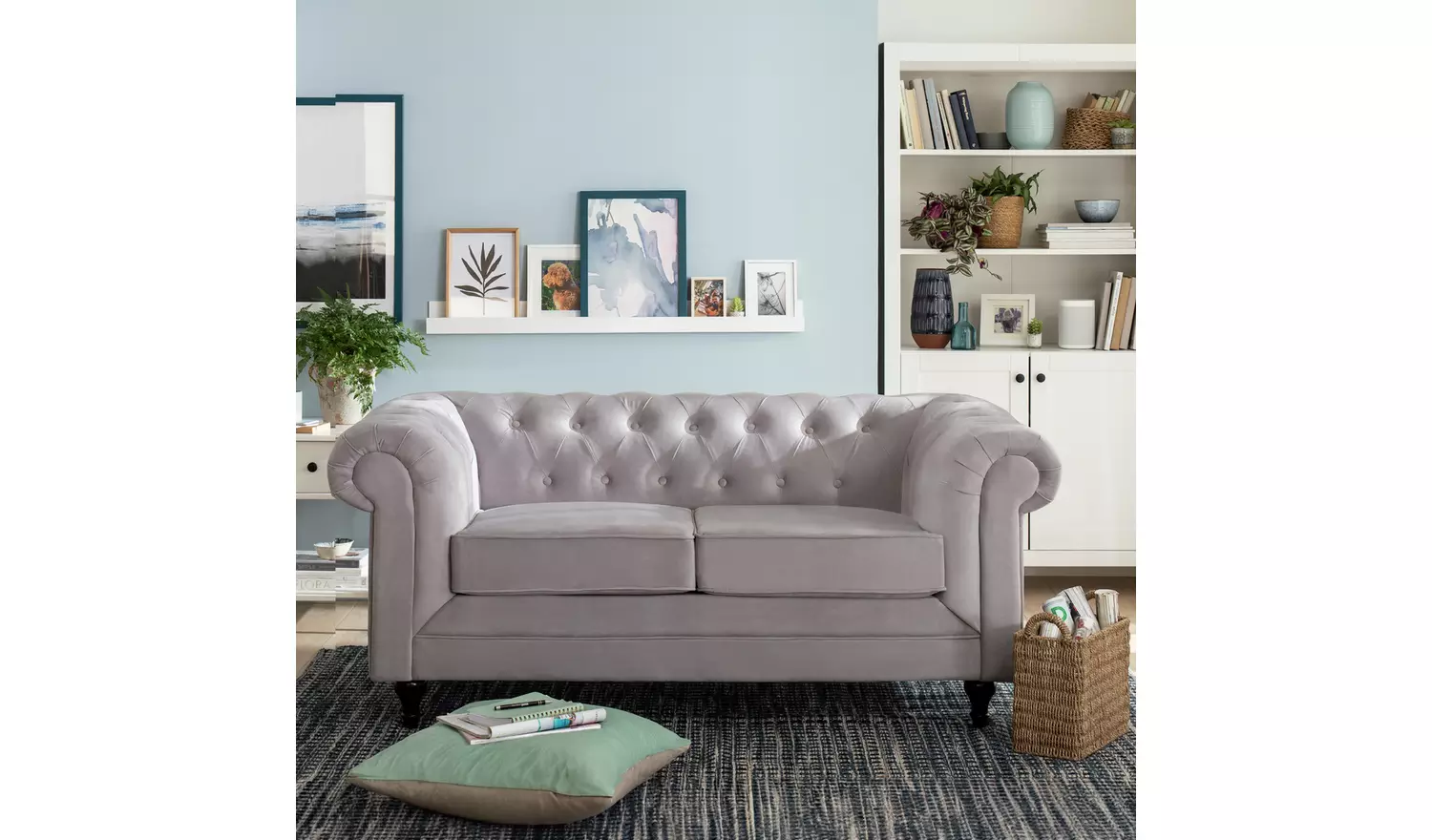 Habitat Chesterfield Velvet 2 Seater Sofa - Light Grey