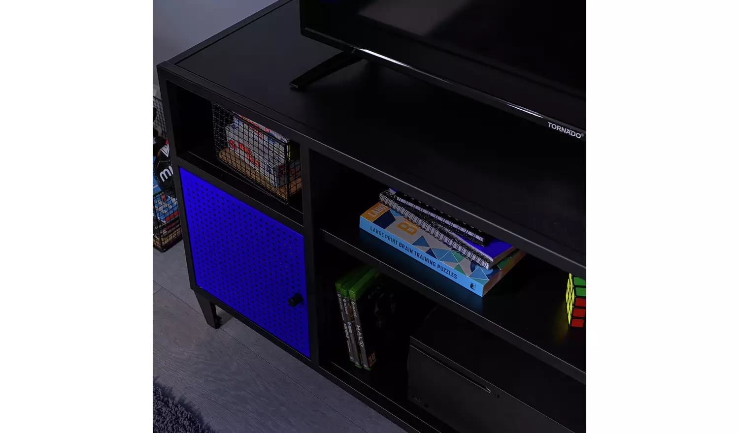 X Rocker Mesh-Tek 2 Door TV Unit - Black & Blue