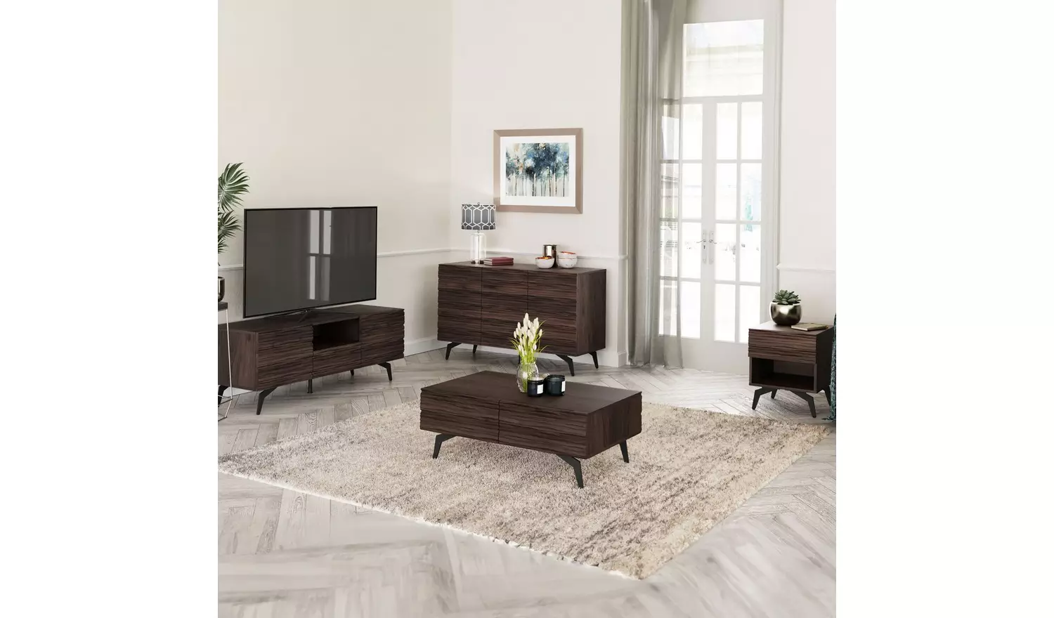 GFW Bantham 2 Door and 1 Drawer TV Unit - Walnut