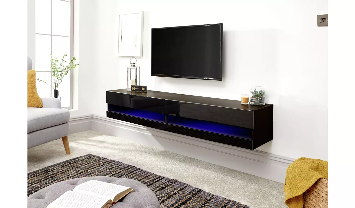 GFW Galicia 150cm LED Wall TV Unit - Black