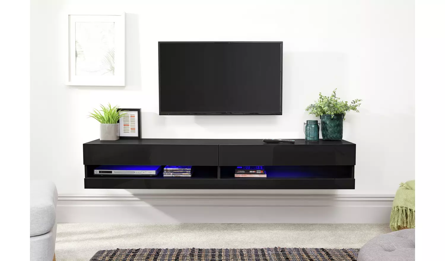 GFW Galicia 150cm LED Wall TV Unit - Black
