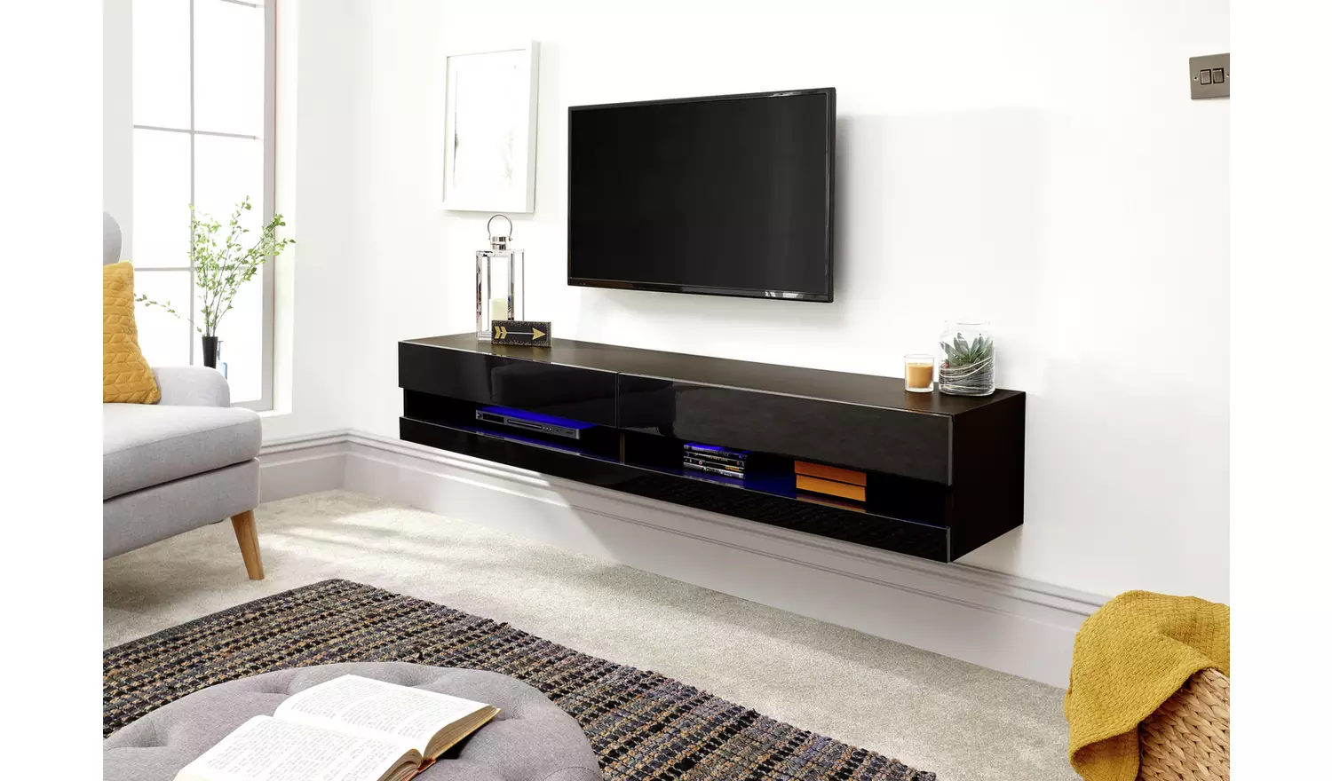GFW Galicia 150cm LED Wall TV Unit - Black