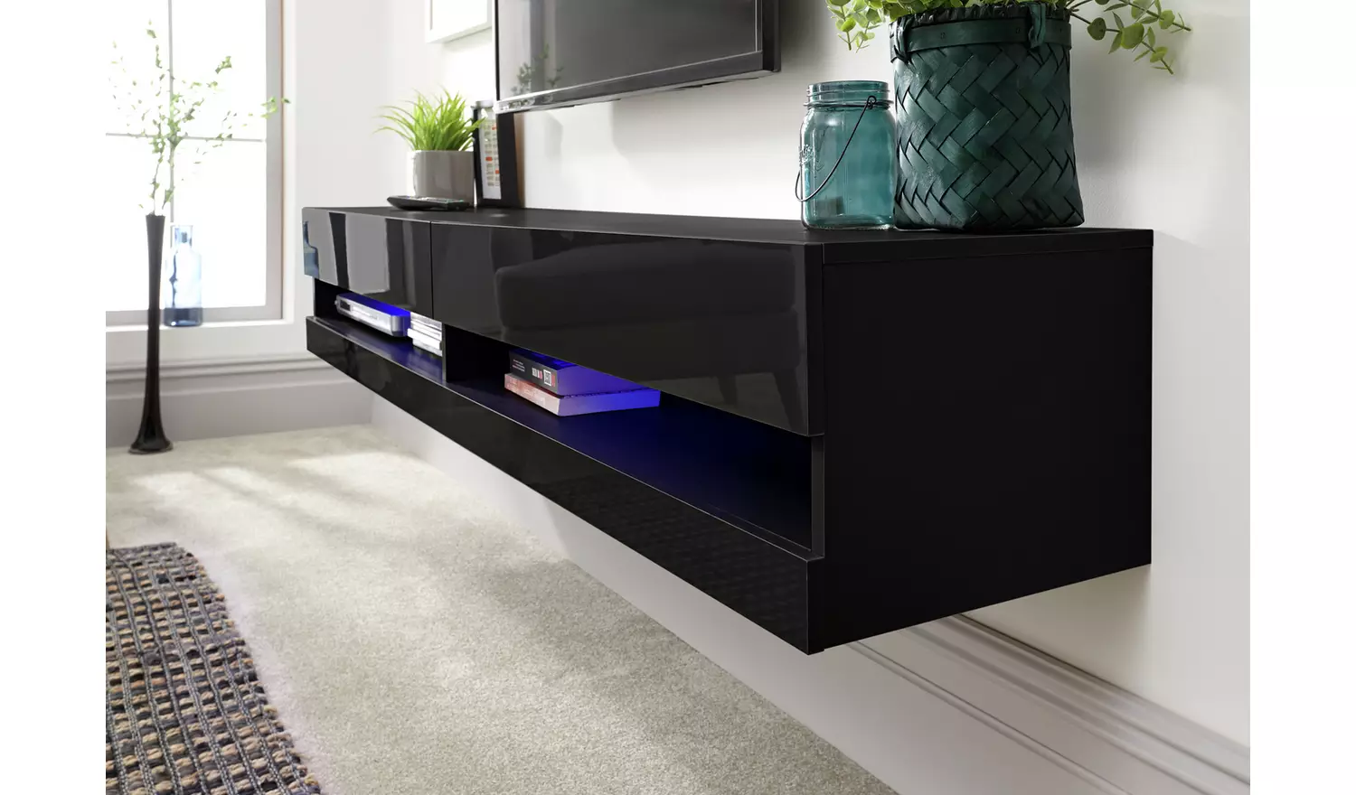 GFW Galicia 150cm LED Wall TV Unit - Black