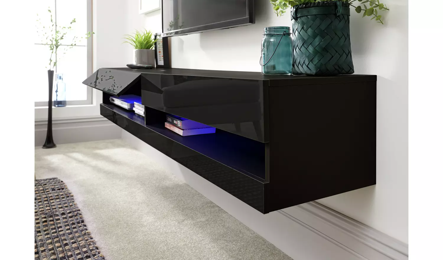 GFW Galicia 150cm LED Wall TV Unit - Black
