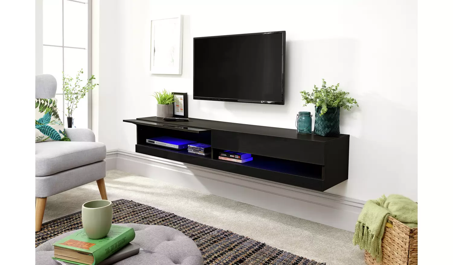 GFW Galicia 150cm LED Wall TV Unit - Black