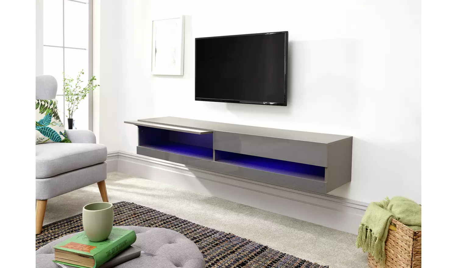 GFW Galicia 150cm LED Wall TV Unit - Grey