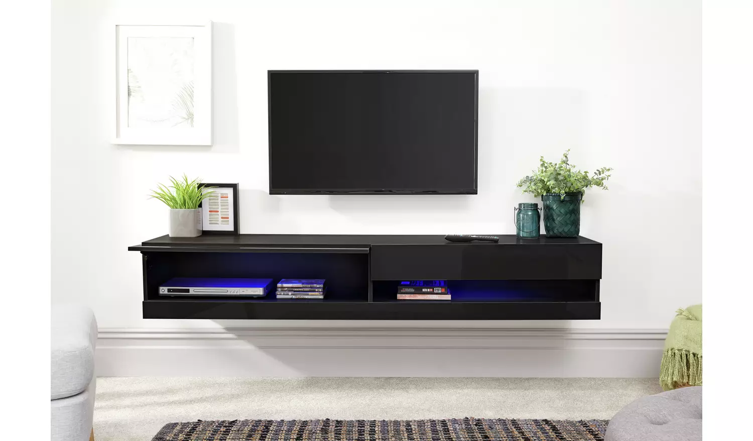 GFW Galicia 180cm LED Wall TV Unit - Black