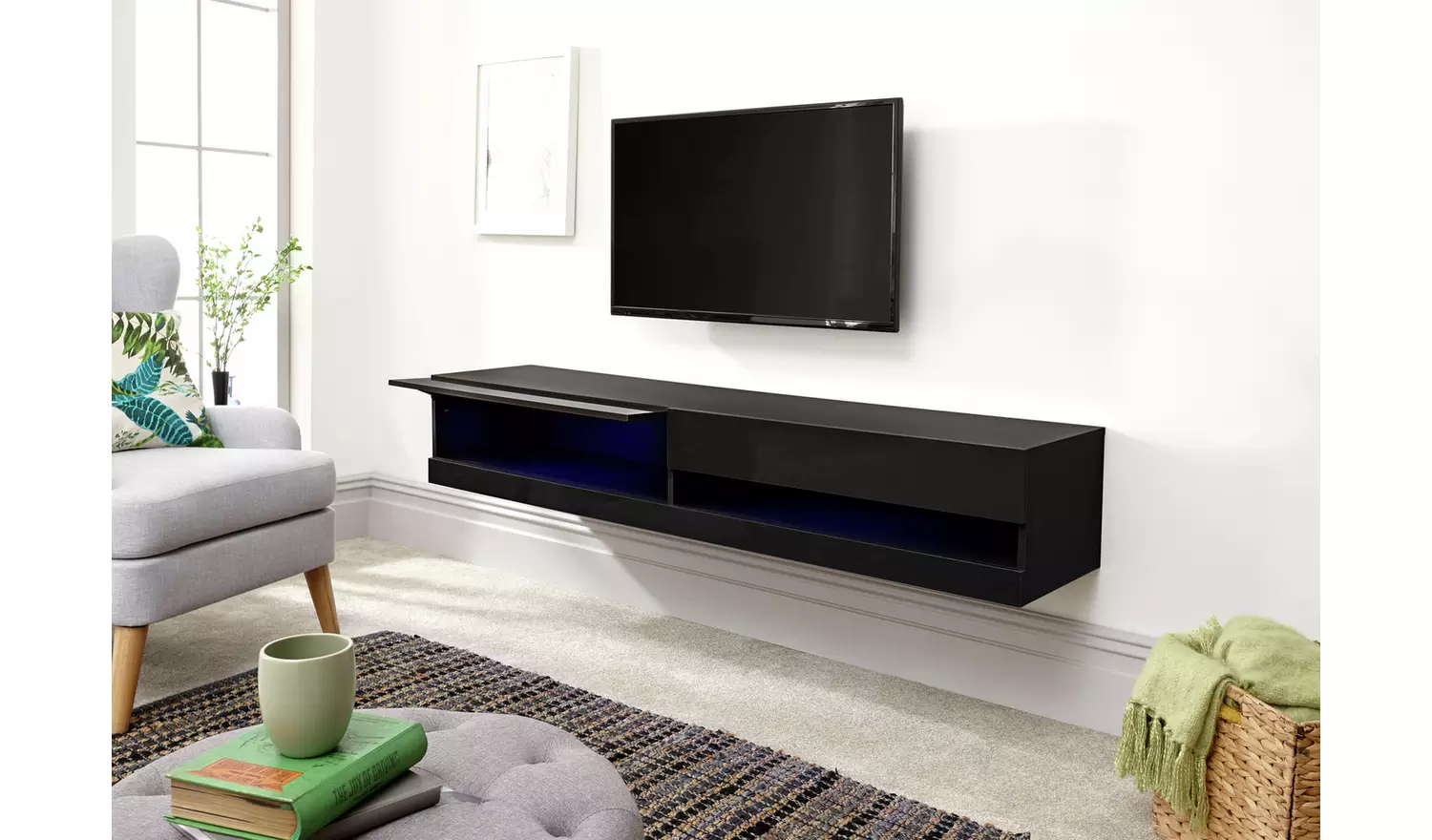 GFW Galicia 180cm LED Wall TV Unit - Black