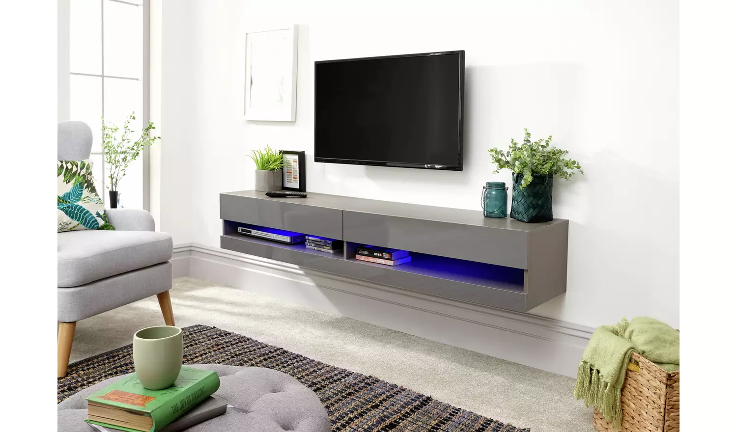 GFW Galicia 180cm LED Wall TV Unit - Grey