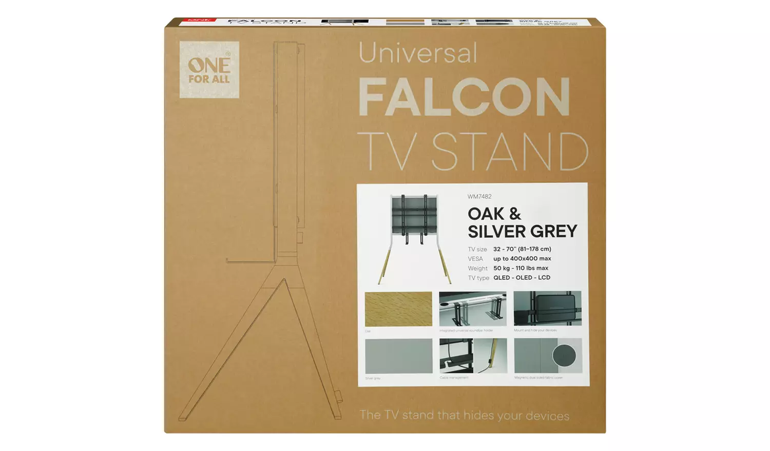 One For All WM7482 Falcon Up to 70 In TV Stand - Silver Grey