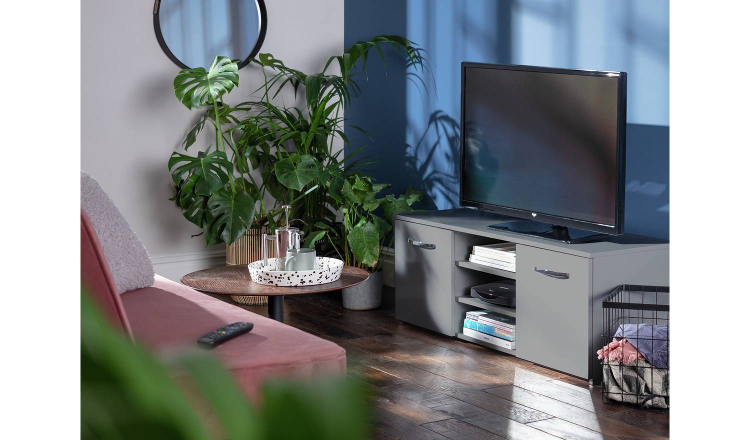 Argos Home Hayward 2 Door Small TV Unit - Grey Gloss