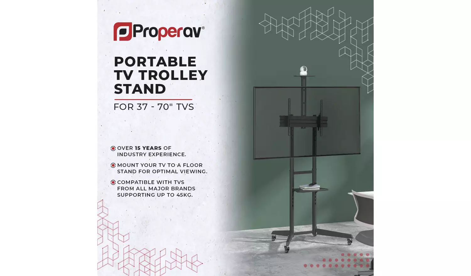 ProperAV Mobile TV Stand on Wheels Up to 70 Inch - Black