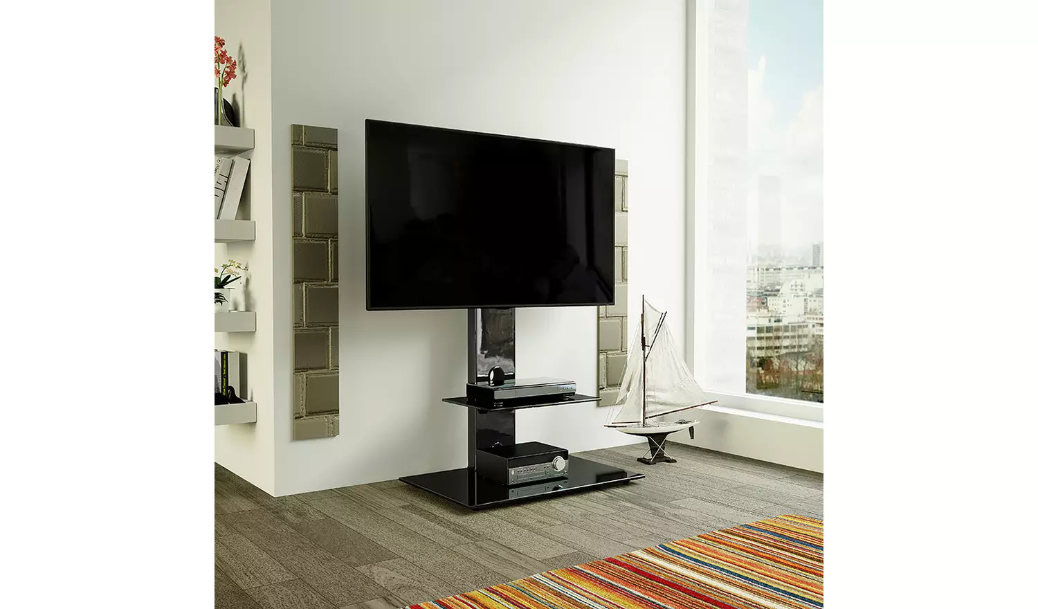 AVF Column Mount Up to 65 Inch TV Stand - Black