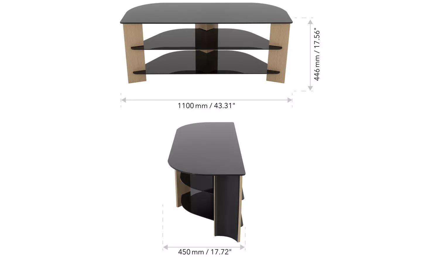 AVF Up To 55 Inch TV Stand - Black Glass and Oak Effe
