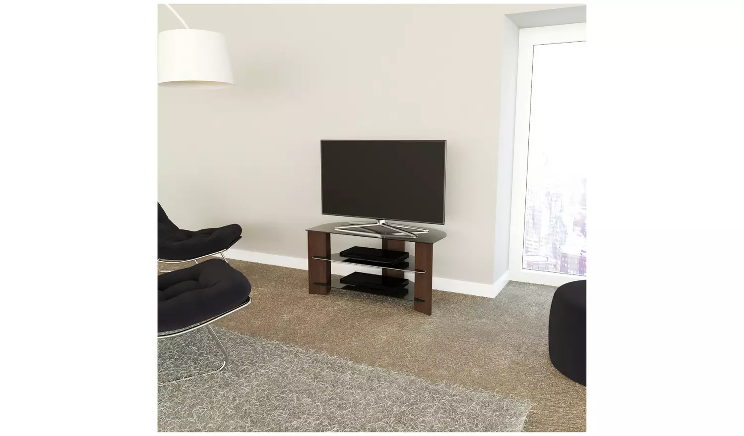 AVF Up To 42 Inch TV Stand - Black Glass and Walnut Effect