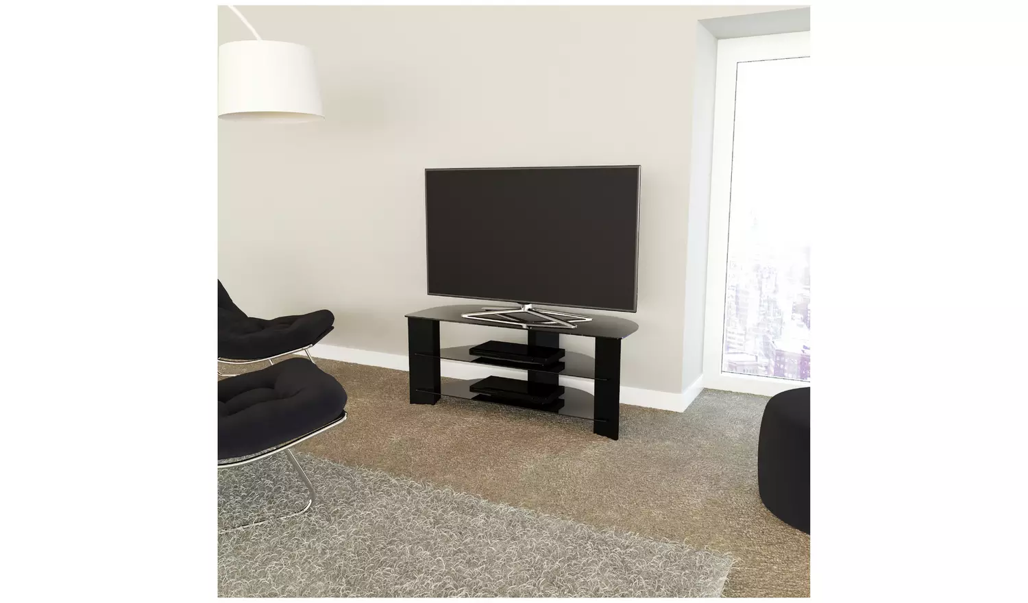 AVF Wood Effect Up To 55 Inch TV Corner Stand - Black