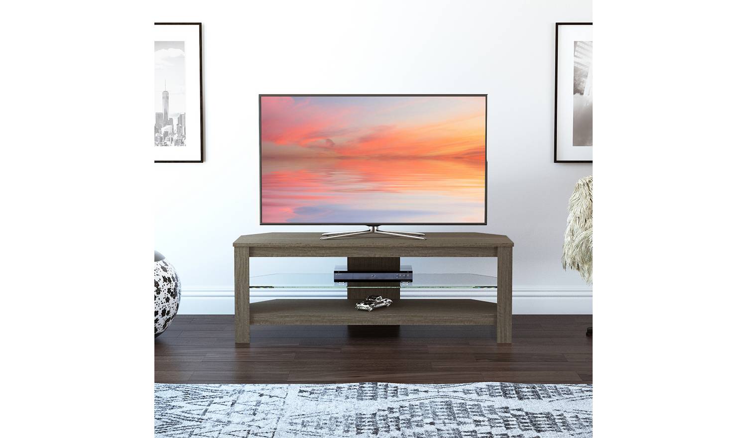 AVF Wood Effect, Up to 55 Inch Glass Shelf TV Stand - Grey