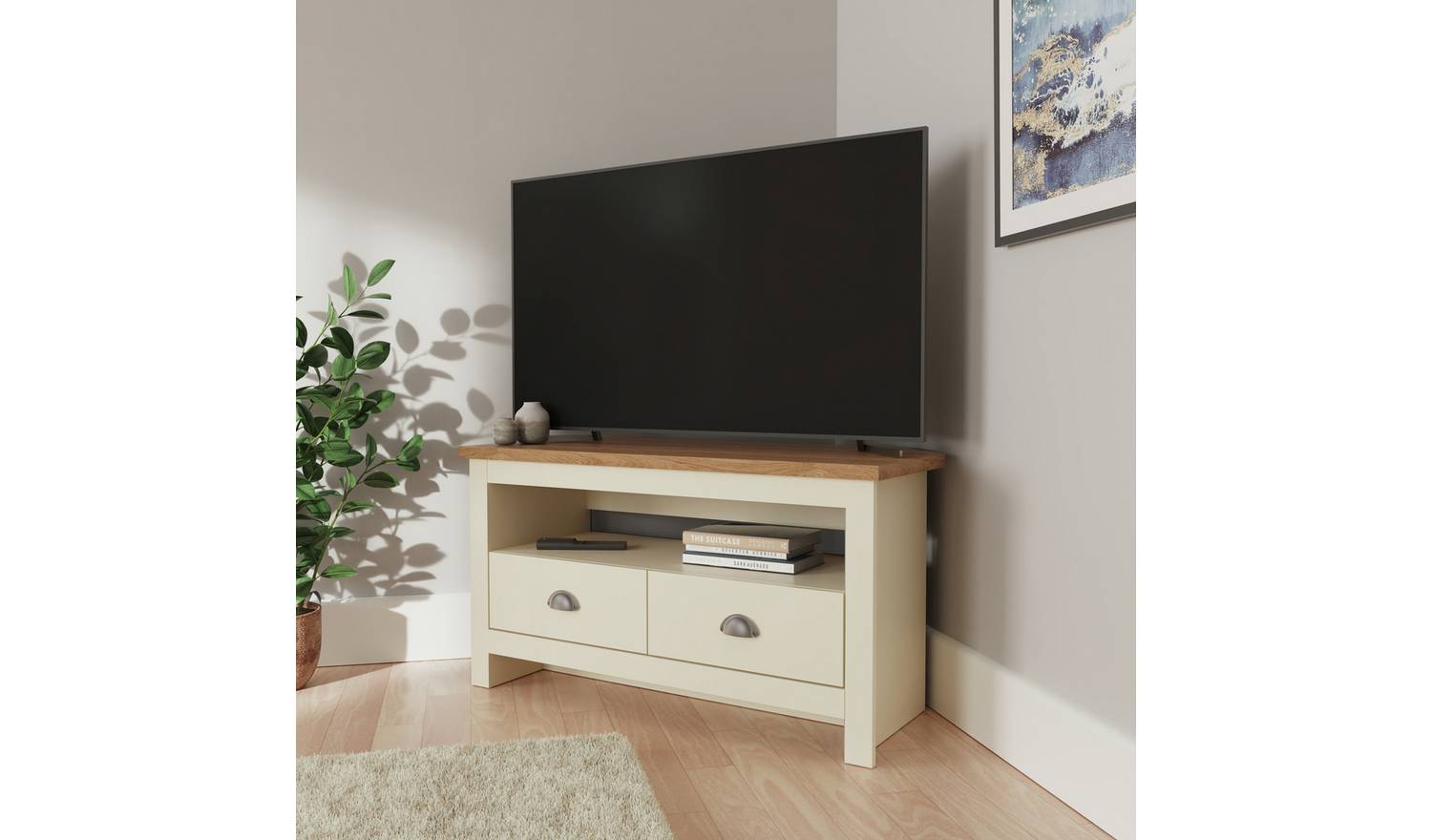 GFW Lancaster 2 Drawer Corner TV Unit - Cream