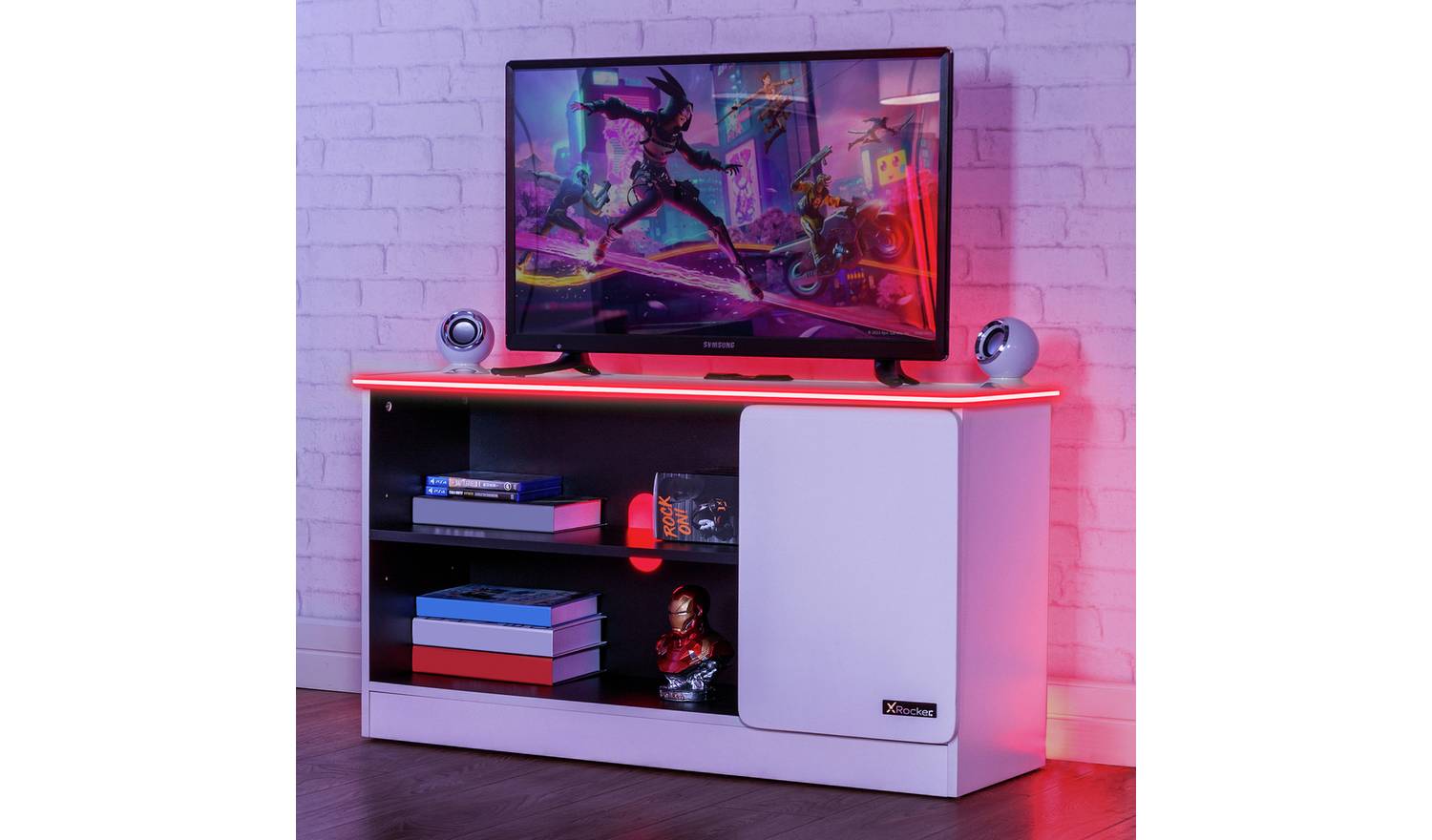X Rocker Carbon Tek LED Media Unit - White