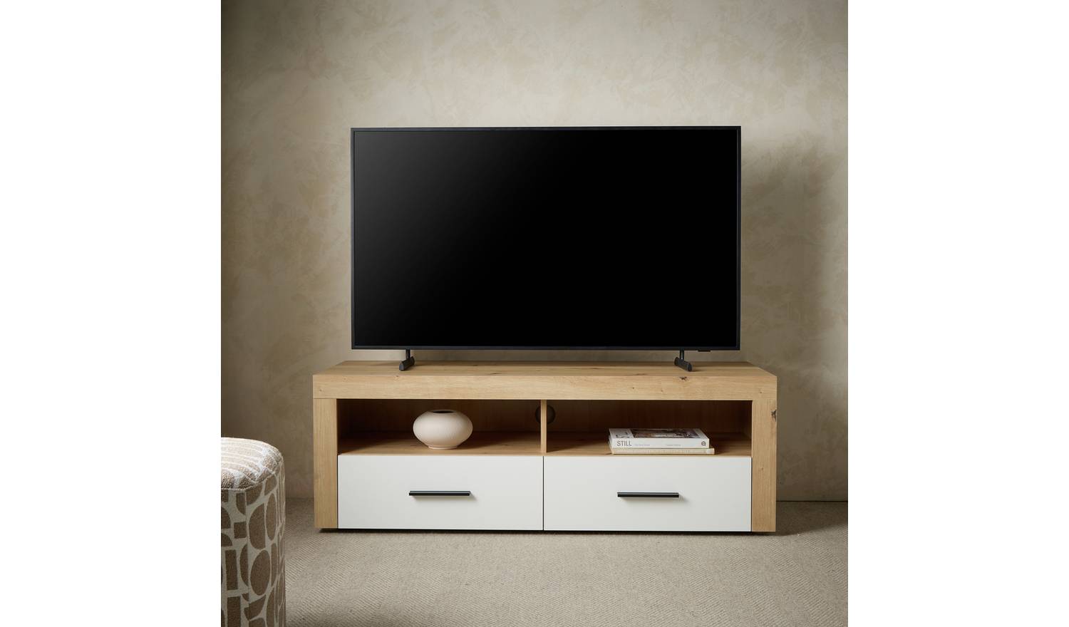 Habitat Gamma 2 Drawer TV Unit - Natural & White