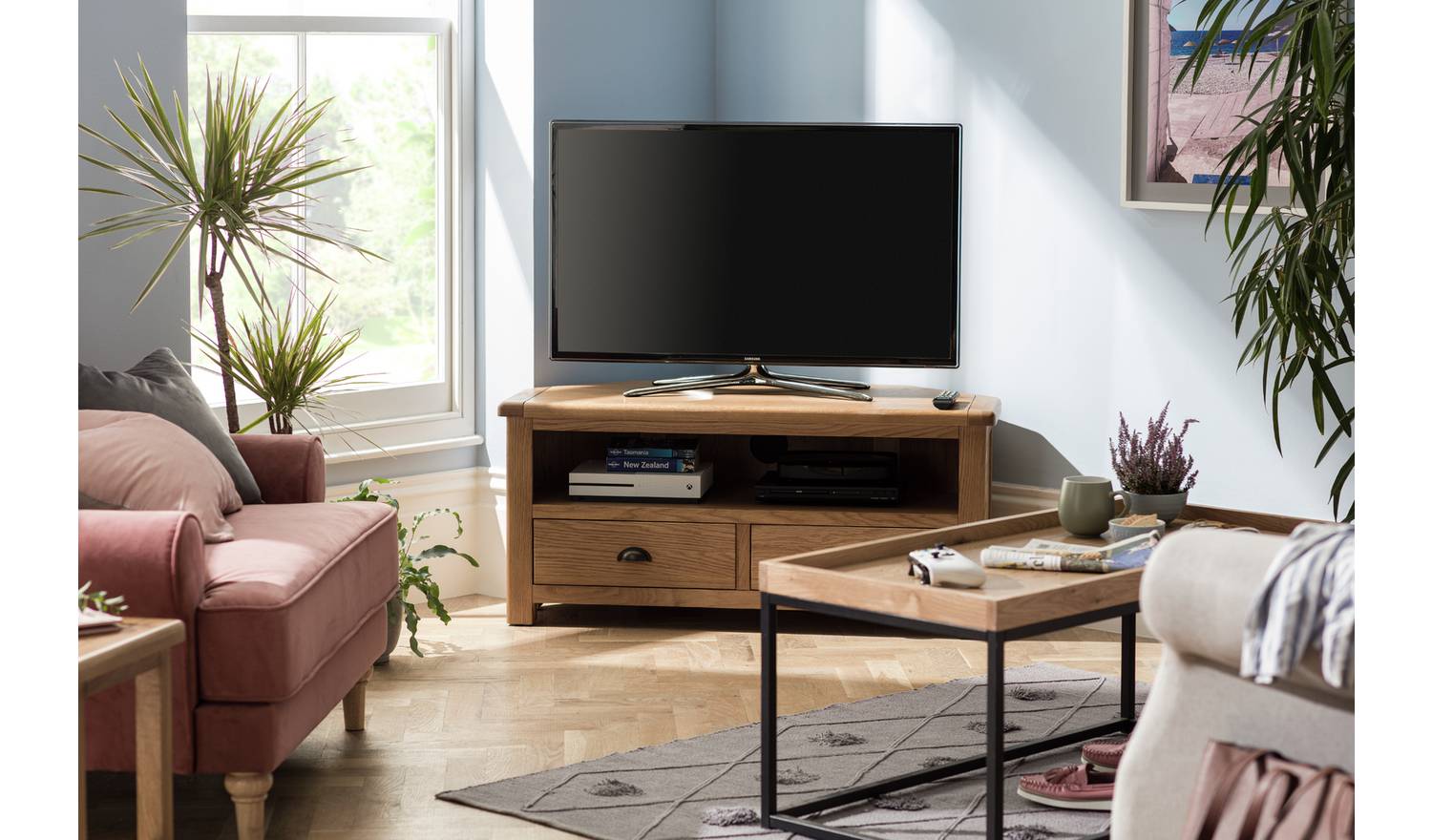 Argos Home Kent 2 Drawer Corner Oak TV Unit - Natural