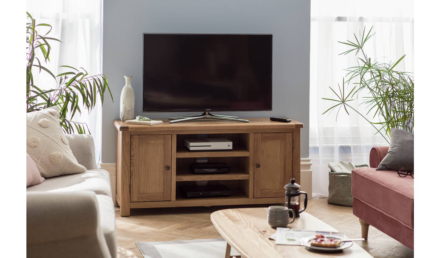 Argos Home Kent 2 Door Oak TV Unit - Natural
