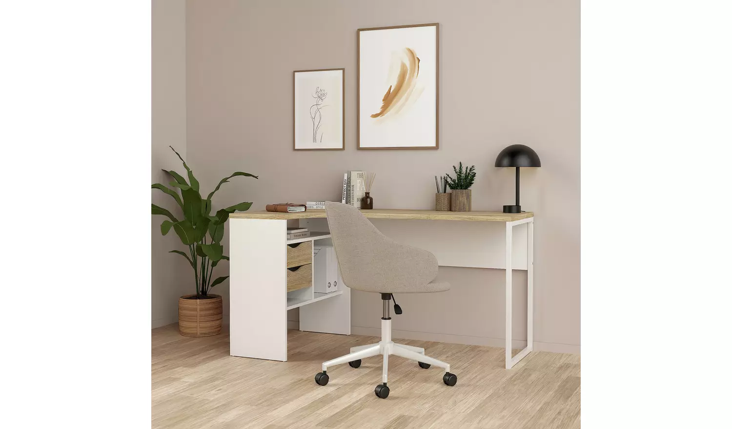 TvilumFunction Plus 2 Drawer Office Desk- White & Oak
