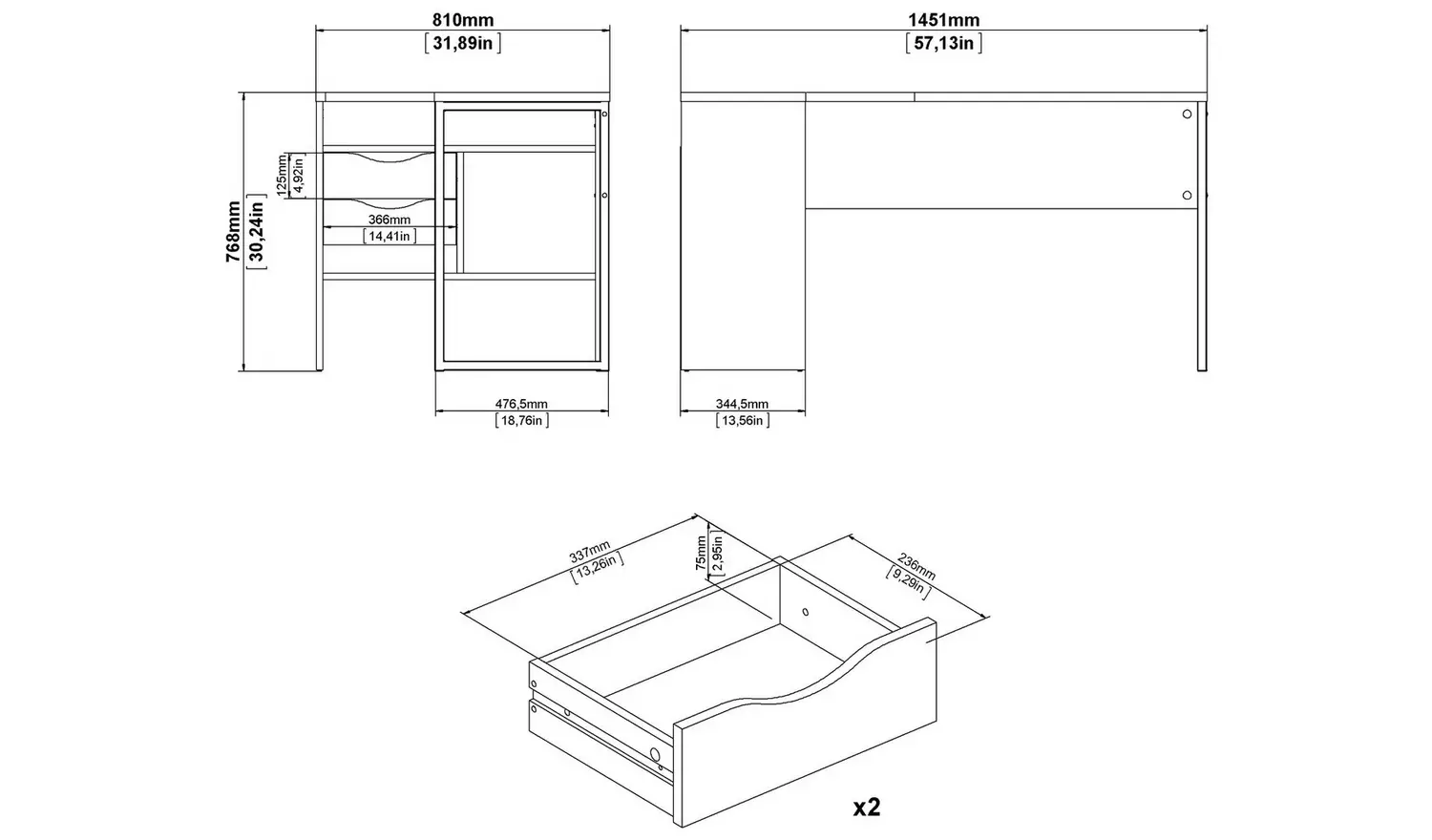 Tvilum Function Plus 2 Drawer Office Desk- Black & Oak