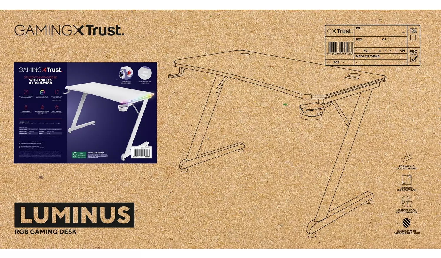 Trust GXT709 Luminus RGB Gaming Desk - White