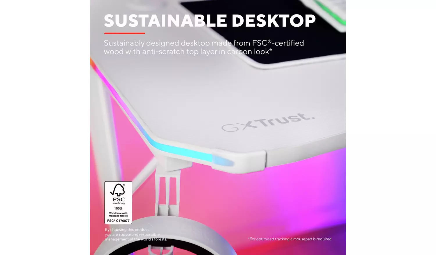 Trust GXT709 Luminus RGB Gaming Desk - White