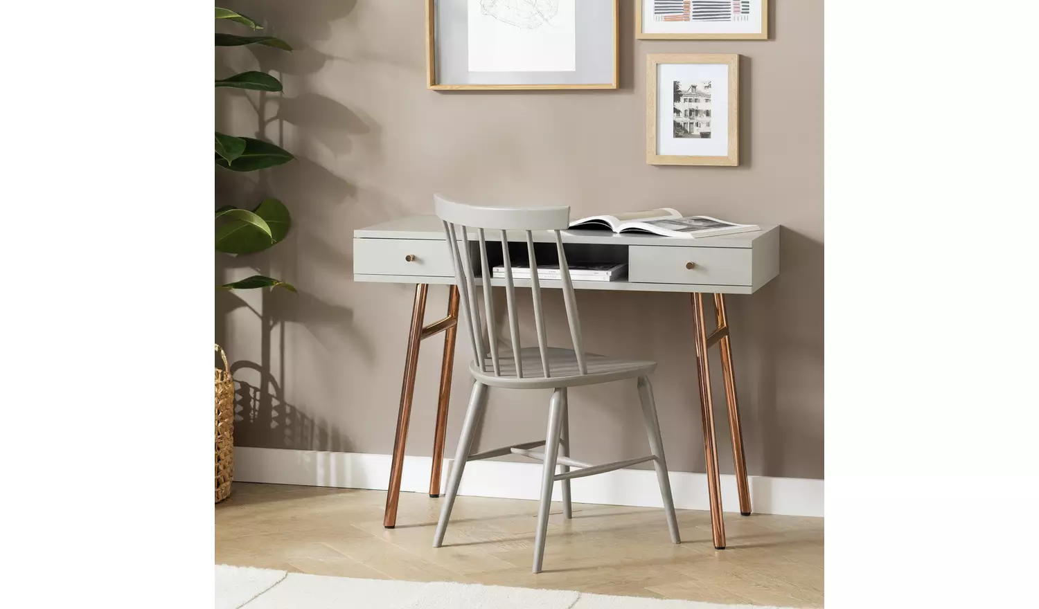 Habitat Valence 2 Drawer Office Desk - Grey & Rose Gold